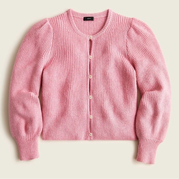 J. Crew | Wool Alpaca Baby Pink Puff Sleeve Cardigan Sweater ~ Large - Picture 6 of 11